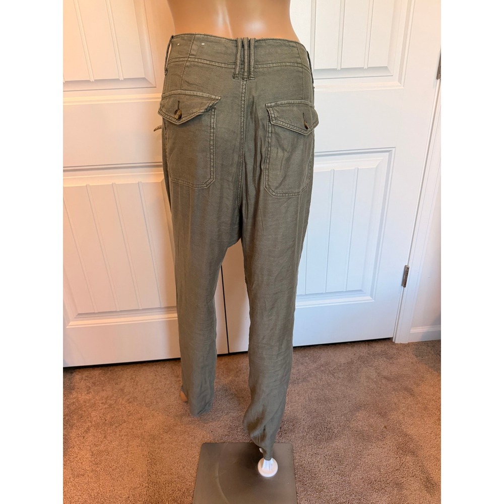 American Eagle Women Olive Green Linen Blend Utility Cargo Pants Sz 8 Reg Safari - Picture 11 of 15